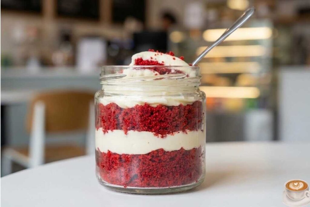 Bánh nhung đỏ Red Velvet Jar Cake ngon tại quán cafe Hoàn Kiếm Hà Nội