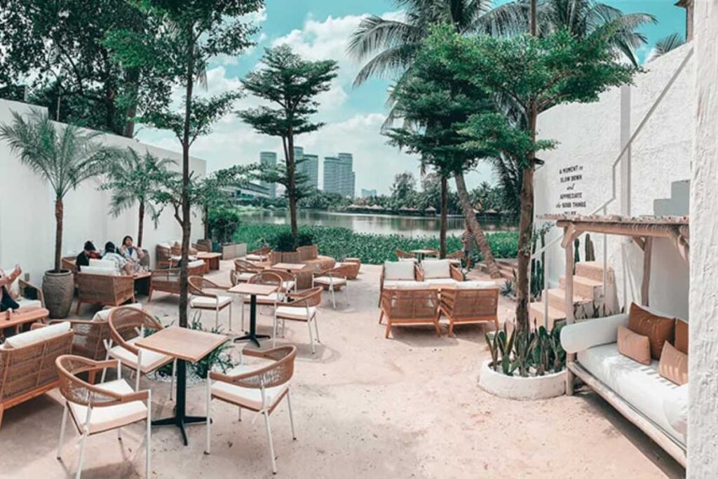 Fika Get Together quán cafe phong cách Địa Trung Hải view sông đẹp